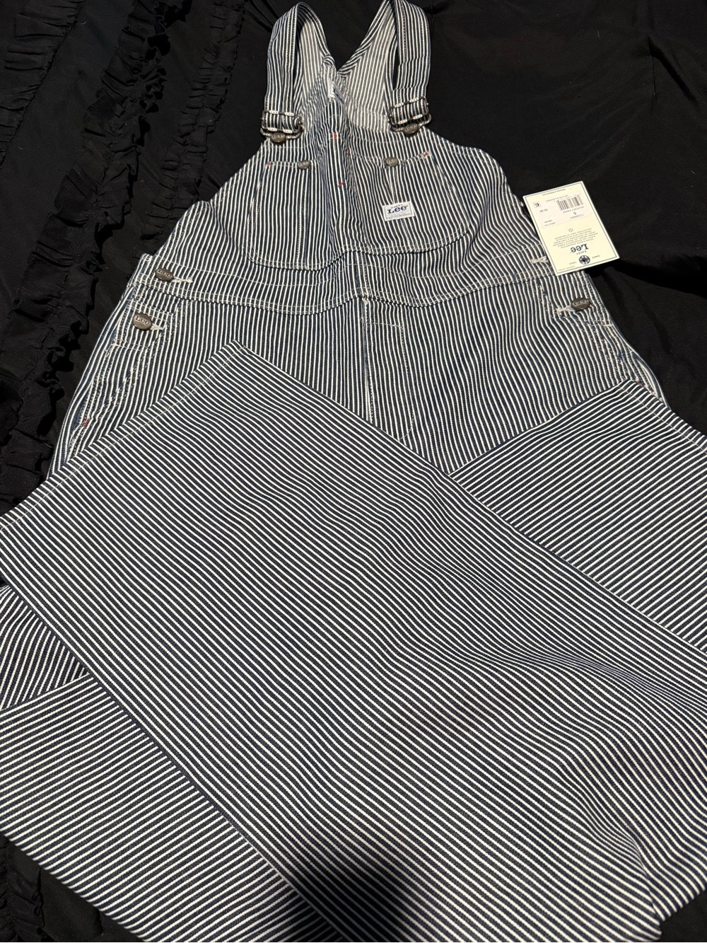 Kacey Lee Striped Denim Overalls in Navy and White